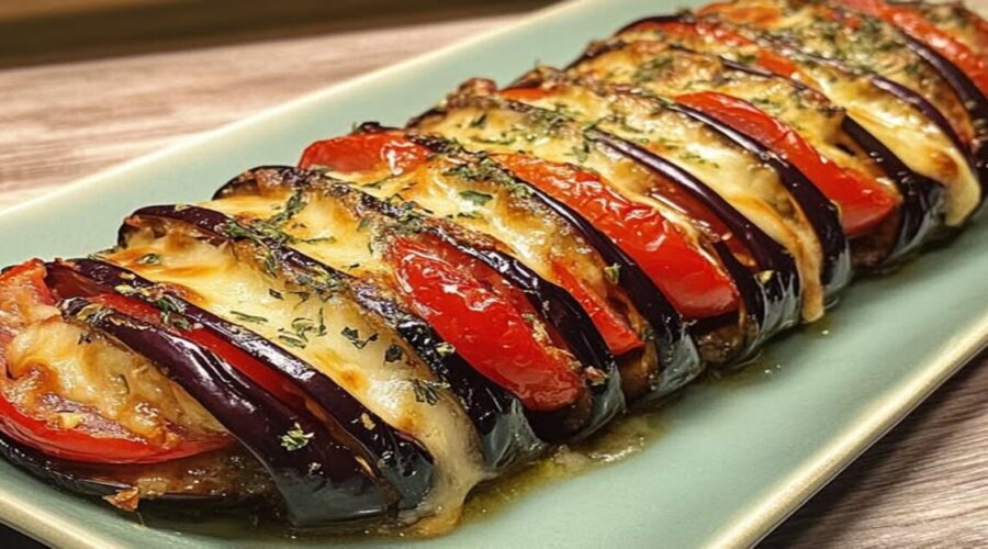 Berinjelas Recheadas com Tomate e Queijo Derretido